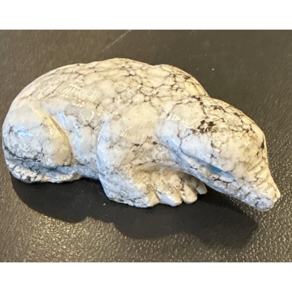 Native American Hand Carved White Marble Mountain Fetish Reptile Lizard